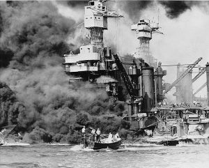 Photograph of the attack on Pearl Harbor.