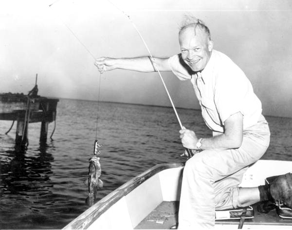 A photo of Dwight Eisenhower fishing.