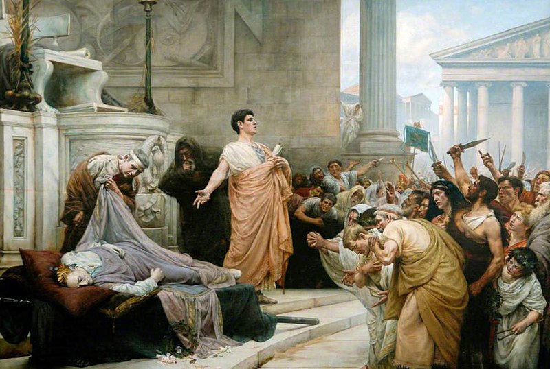 Portrait of Marc Antony delivering a eulogy.