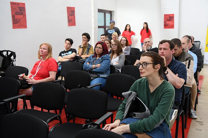 Audience watching a speech.