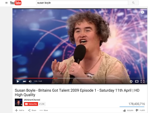 Screenshot from YouTube of Susan Boyle.