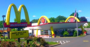 Exterior shot of McDonald's restaurant.